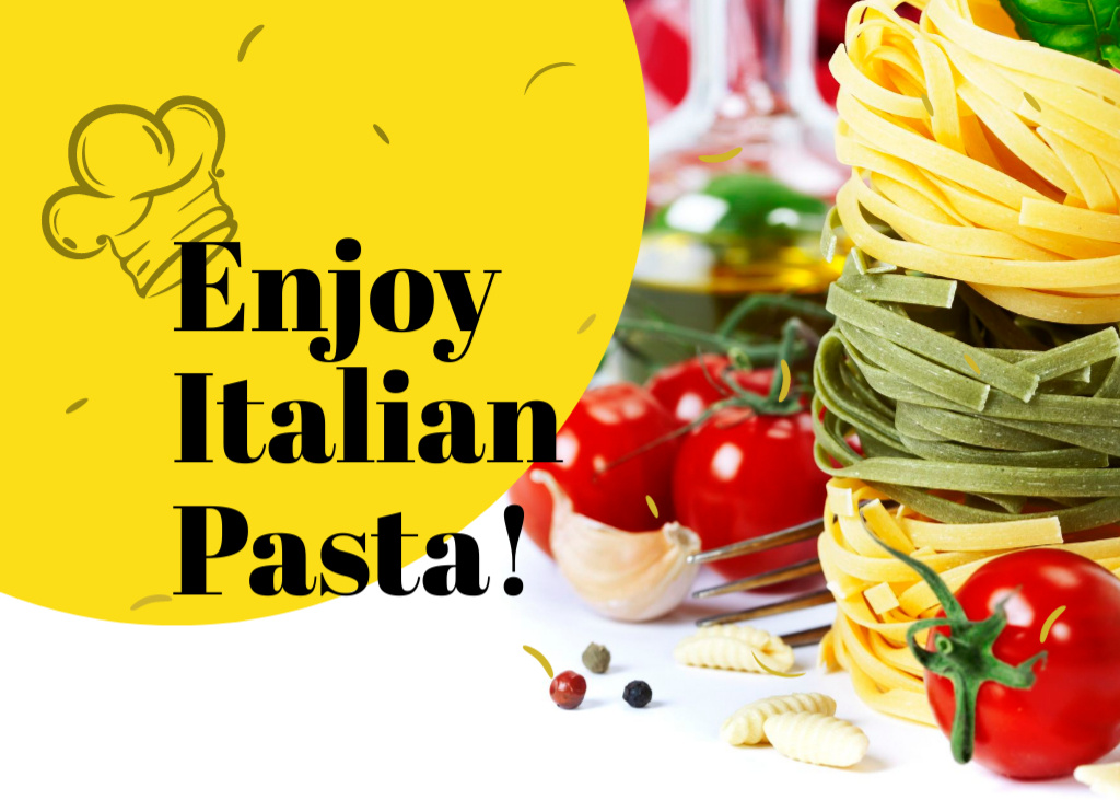 Ontwerpsjabloon van Postcard 5x7in van Italian Pasta Dish With Tomatoes And Garlic