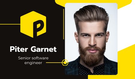 Designvorlage Software Engineer Contacts with Bearded Man für Business card