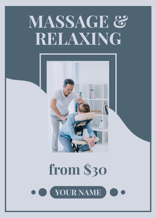 Male Masseur Doing Back Massage to Businesswoman Flayer Design Template
