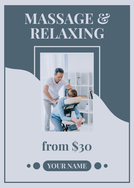 Plantilla de diseño de Male Masseur Doing Back Massage to Businesswoman Flayer 