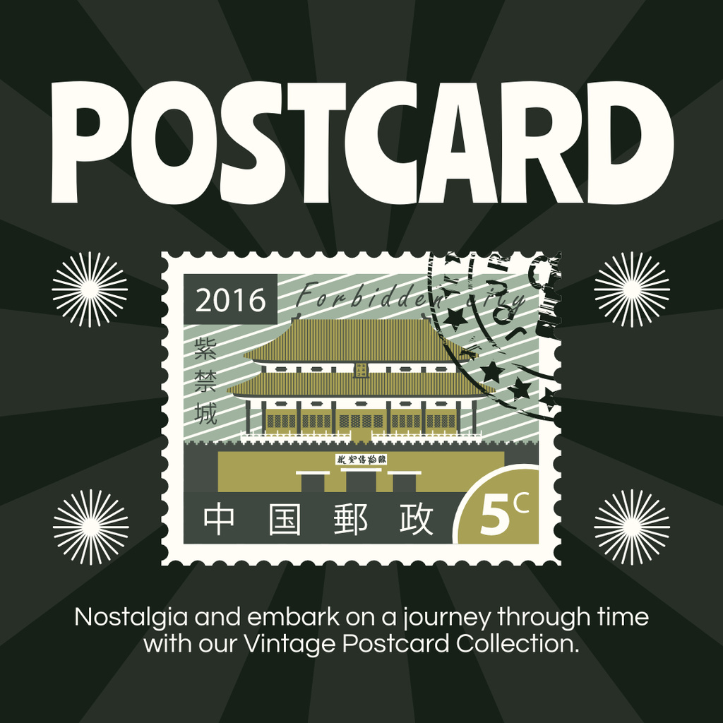 Designvorlage Vintage Stamps With Illustration In Antiques Store Collection für Instagram AD
