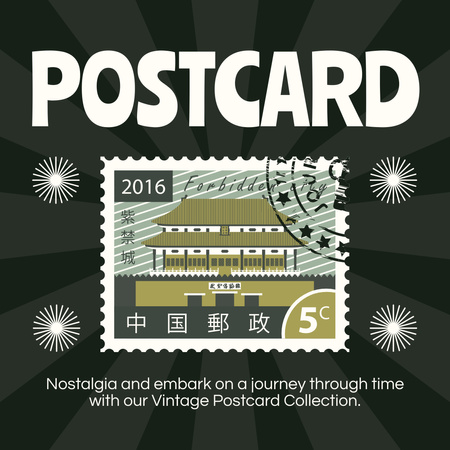 Designvorlage Vintage-Briefmarken mit Illustrationen in der Antiquitätenladen-Sammlung für Instagram AD