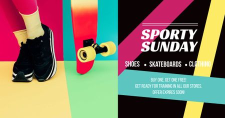 Sporty Sunday sale Ad with Skateboard Facebook AD Design Template