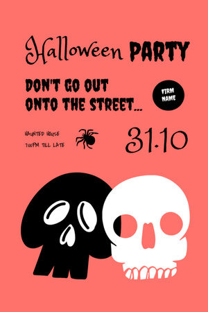 Halloween Party Announcement with Skulls Illustration Invitation 6x9in Design Template