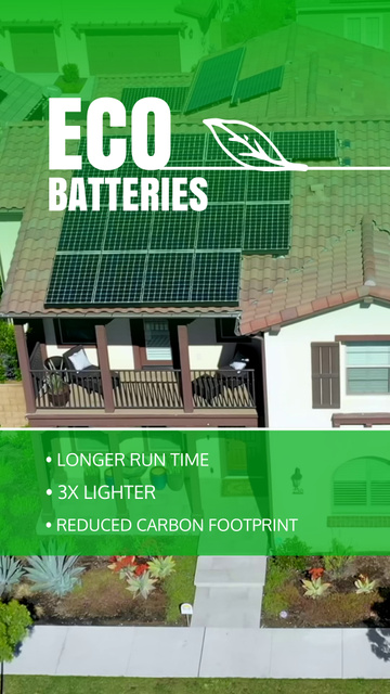Eco Batteries Promotion With Solar Panels On Roof TikTok Videoデザインテンプレート