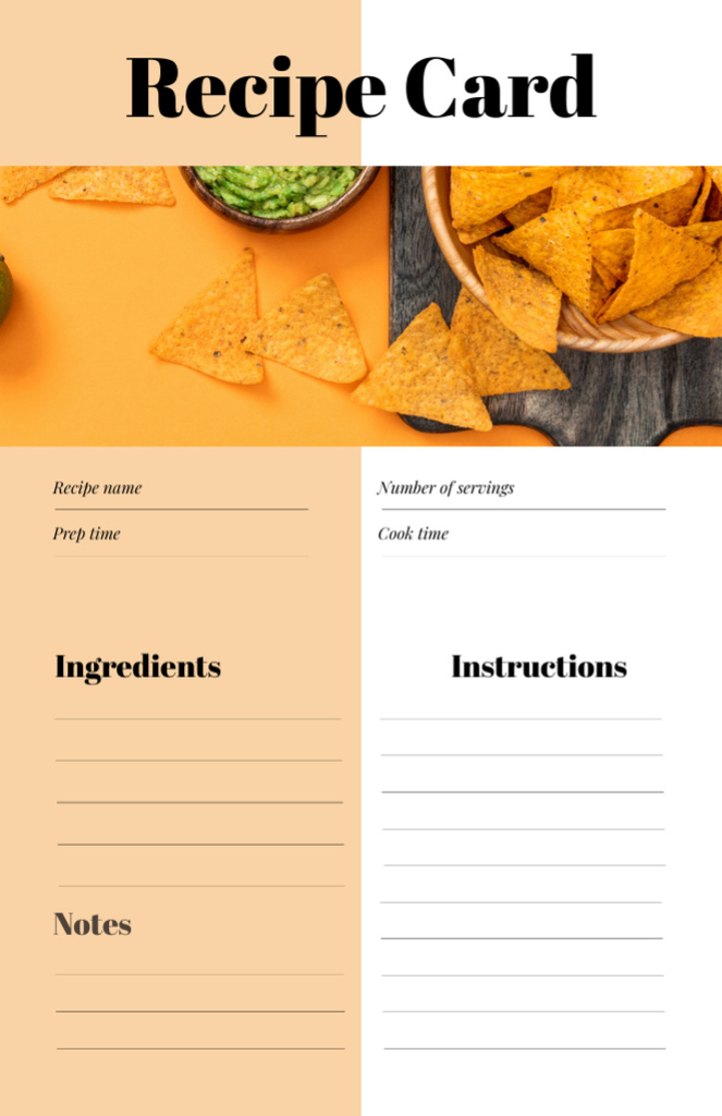 Nachos with Guacamole Dip Recipe Card Πρότυπο σχεδίασης