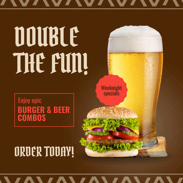 Yummy Combo With Burger And Beer Offer Animated Post Design Template