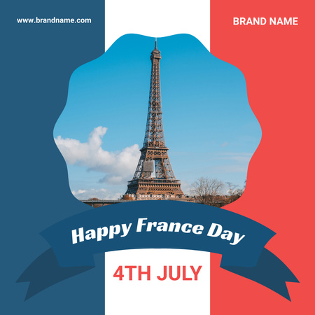 Happy Bastille Day Greeting with French Flag and Paris Instagram Design Template