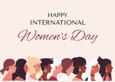 Kansainvälisen naistenpäivän tervehdys kuvilla naisista Card Design Template