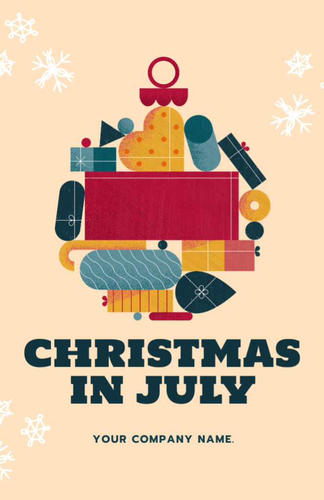 Jovial Christmas In July Greeting With Presents Flyer 5.5x8.5in Šablona návrhu