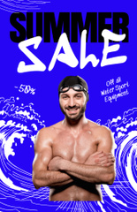 Water Sport Equipment Summer Sale Ad with Man wearing Goggles