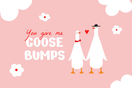 Love Phrase with Cute Gooses Couple Postcard 4x6in Design Template