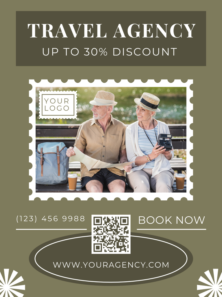 Sale Offer from Travel Agency with Elderly Couple Poster USデザインテンプレート