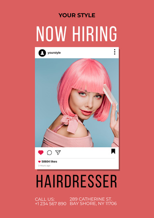 Hairdresser Vacancy Ad with Woman with Scissors Poster A3 Design Template