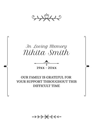 Simple Funeral Card with Ornament Postcard A5 Vertical Design Template
