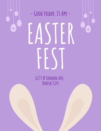 Ontwerpsjabloon van Flyer 8.5x11in van Easter Fest Announcement with Cute Bunny Ears