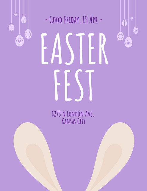 Platilla de diseño Easter Holiday Fest Announcement with Cute Bunny Ears Flyer 8.5x11in