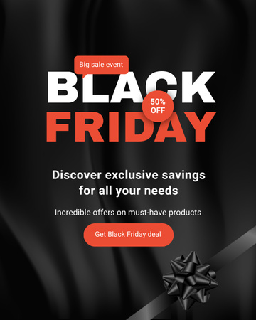 Stunning Black Friday Sale Event With Bow Instagram Post Vertical Design Template