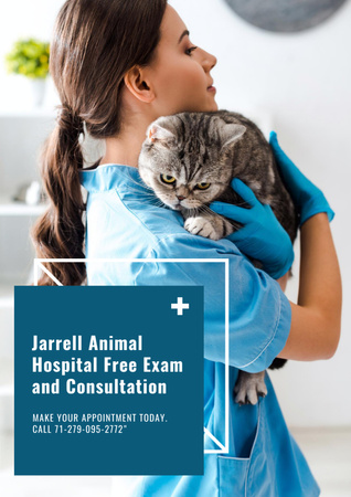 Vet with Cat in Animal Hospital Poster A3 tervezősablon