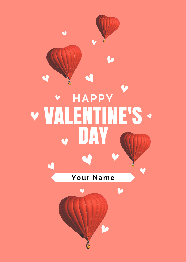 Valentine's Day Greeting with Heart Shaped Balloons Postcard A6 Vertical Design Template