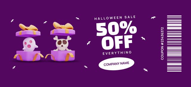 Halloween Discount Announcement with Illustration in Purple Coupon 3.75x8.25in Πρότυπο σχεδίασης