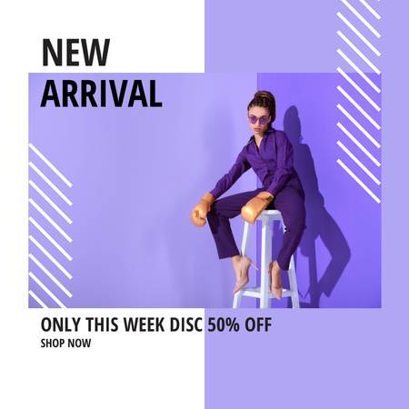 Plantilla de diseño de Fashion Ad with Woman in Purple Clothes Instagram AD 