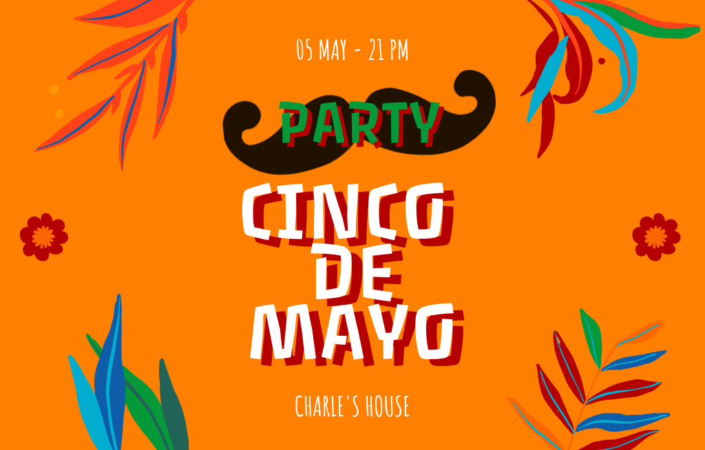 Designvorlage Colorful Cinco de Mayo Party In May für Invitation 4.6x7.2in Horizontal
