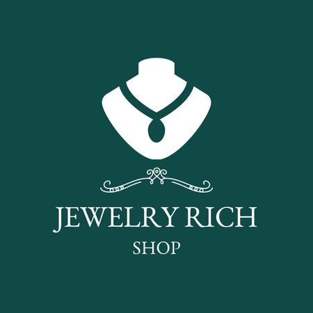 Emblem of Jewelry Shop on Green With Necklace Logo 1080x1080px Design Template