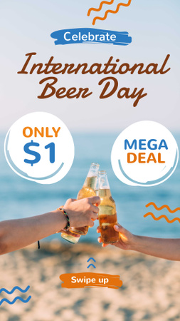 Plantilla de diseño de venta día de la cerveza personas triturando botellas en la playa Instagram Story 
