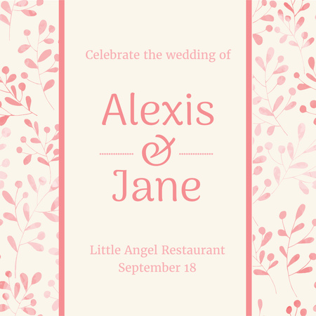 Wedding Invitation with Floral Frame Instagram AD Πρότυπο σχεδίασης