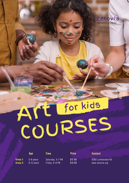 Plantilla de diseño de Painting Courses Ad with Girl Holding Brush Poster 