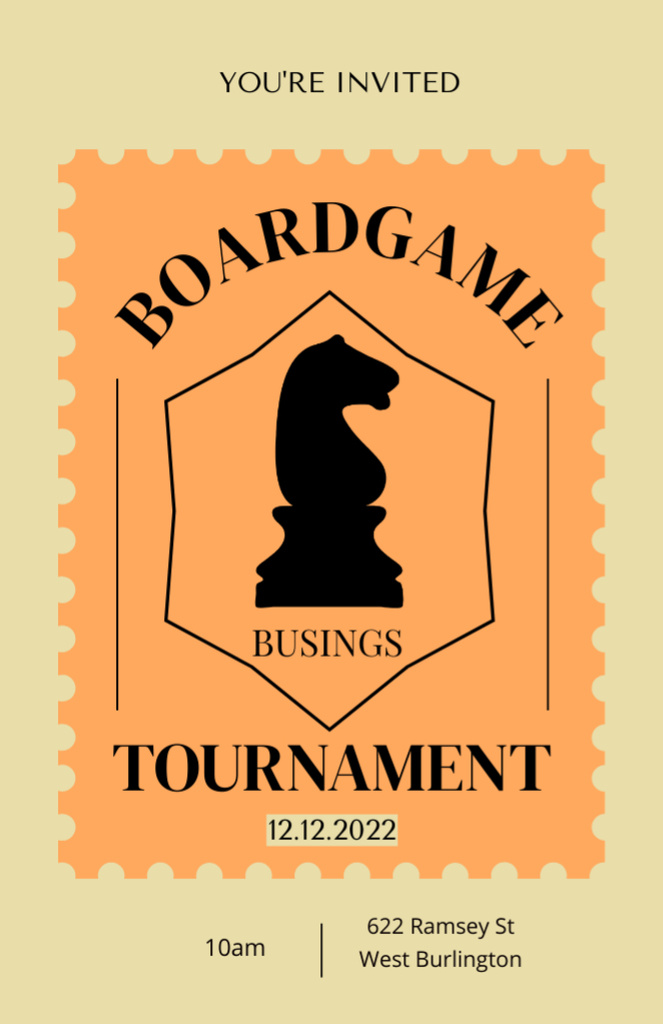 Designvorlage Board Game Tournament Chess Announcement für Invitation 5.5x8.5in
