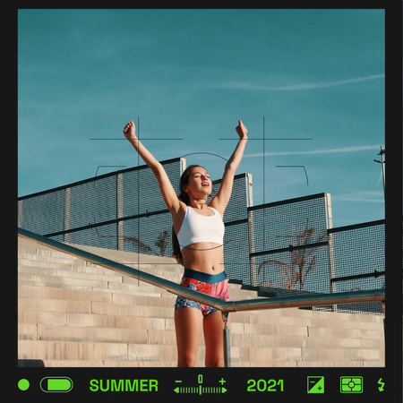 Summer Inspiration with Stylish Girl in Urban Instagram Design Template
