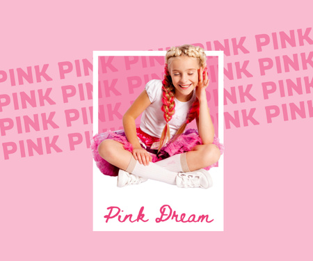Cute Little Girl in Pink Outfit Medium Rectangle Design Template