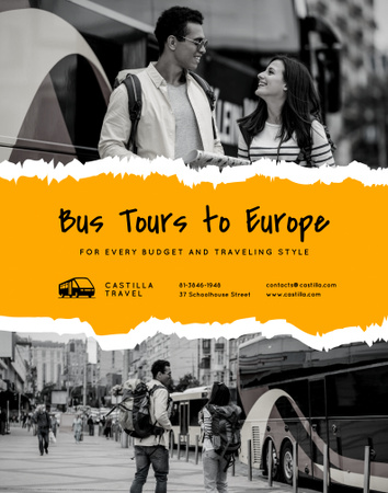 Bus Tours Offer with Travellers in City Poster 22x28in Design Template