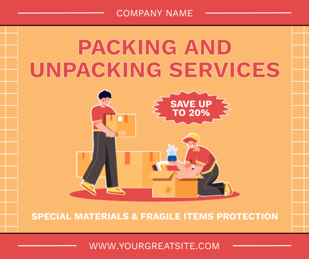 Discount on Packing and Unpacking Services with Special Protection Facebook Design Template