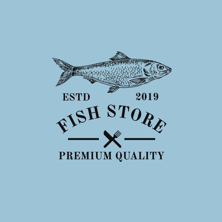 Seafood Shop Ad with Sketch of Fish Logo 1080x1080px Tasarım Şablonu