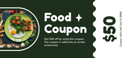 Delicious Food Discount Voucher on Green Coupon 3.75x8.25in Design Template