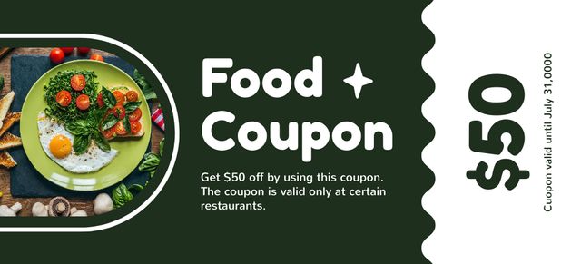Delicious Food Discount Voucher on Green Coupon 3.75x8.25in – шаблон для дизайна