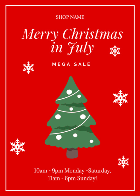 Mega Sale on July Christmas with Cute Christmas Tree Flayer – шаблон для дизайна