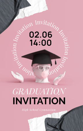 Graduation Party With Statue In Hat in Pink Invitation 4.6x7.2in tervezősablon