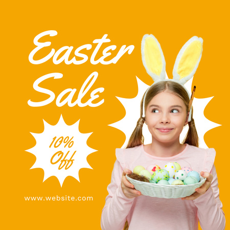 Template di design Annuncio di vendita di Pasqua con ragazza carina con orecchie di coniglio Instagram