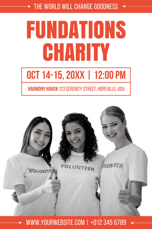 Young Women Volunteers at Charity Event Pinterest Design Template