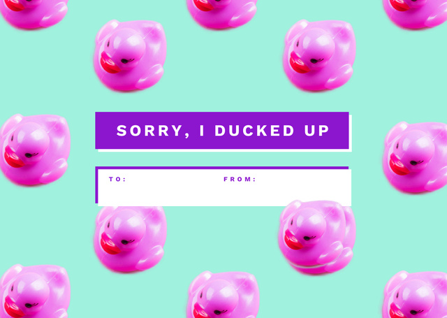 Funny Apology with Pink Toy Ducks Card Šablona návrhu