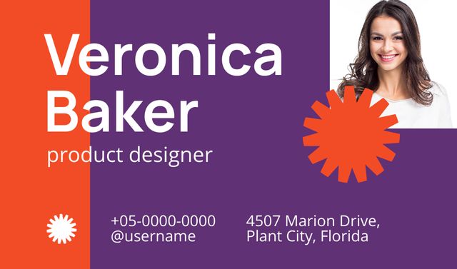 Reliable Product Designer Services Offer In Purple Business card Modelo de Design