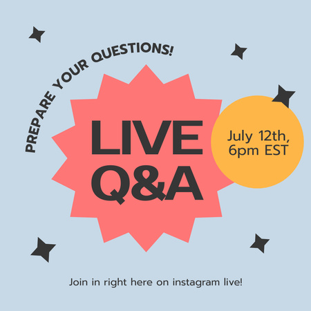 Szablon projektu Powiadomienia na żywo z pytaniami i odpowiedziami na niebiesko w lipcu Instagram