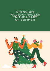 Christmas Ad in July with Yong Girl and Tiger In Green