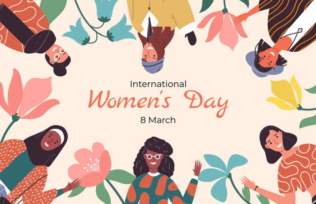 International Women's Day Greeting from Diverse Women Thank You Card 5.5x8.5in – шаблон для дизайну