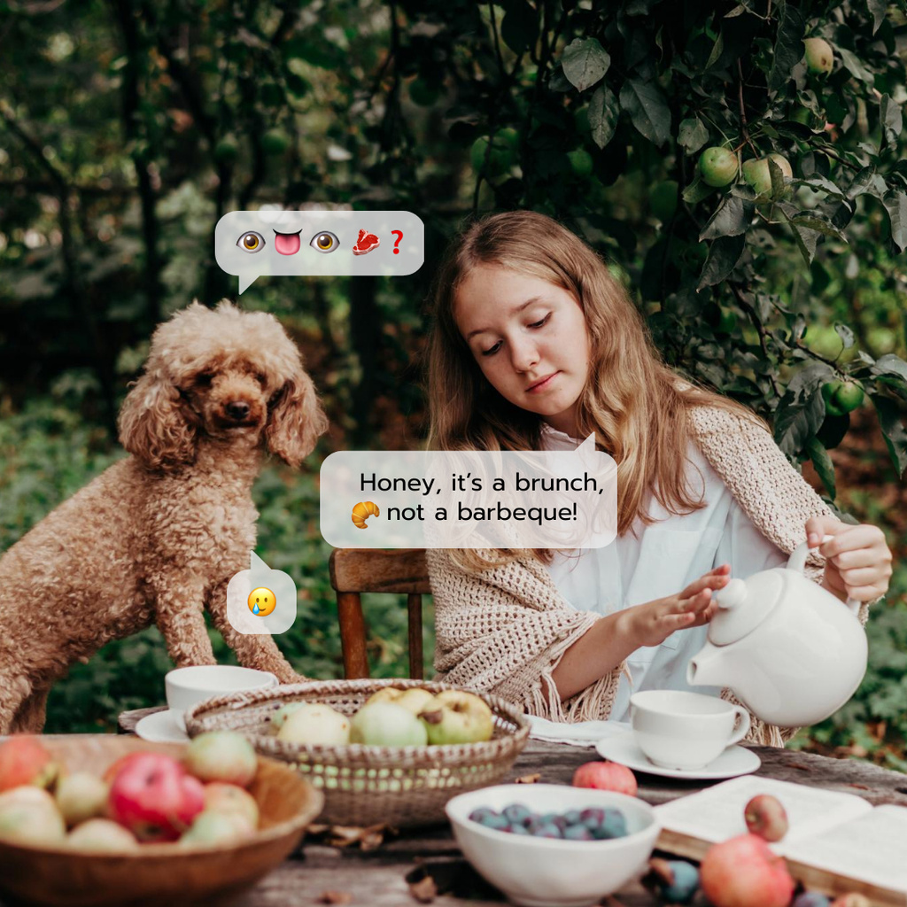 Template di design Woman on Cozy Picnic with Cute Dog Instagram