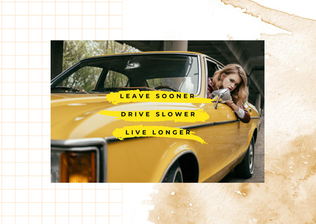 Woman travelling by car Postcard Design Template